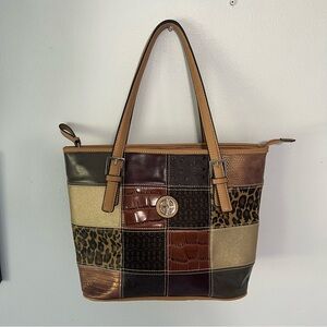 Gianni Berini, LIKE NEW Patchwork Tote bag, Shoulder, brown animal print VIDEO